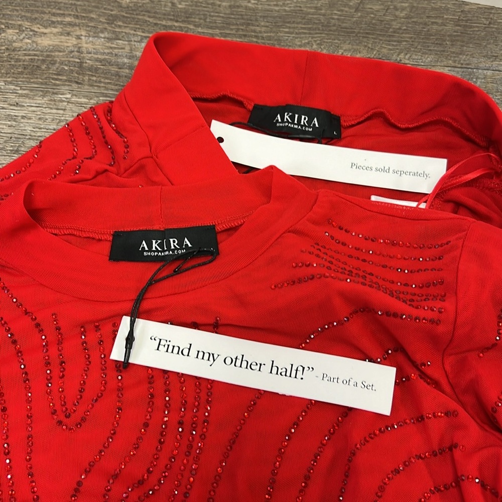 NWT Akira Sasha Embellished Mesh Long Sleeve Bodysuit/Pants Set Size Large - Picture 11 of 13